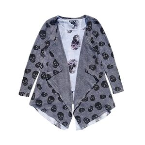Hot Topic Grey & Black Skull Hacci Light Weight Flyaway Cardigan